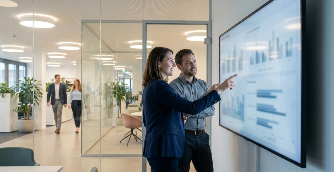 Finance and sales operations professionals reviewing commission data on shared screen