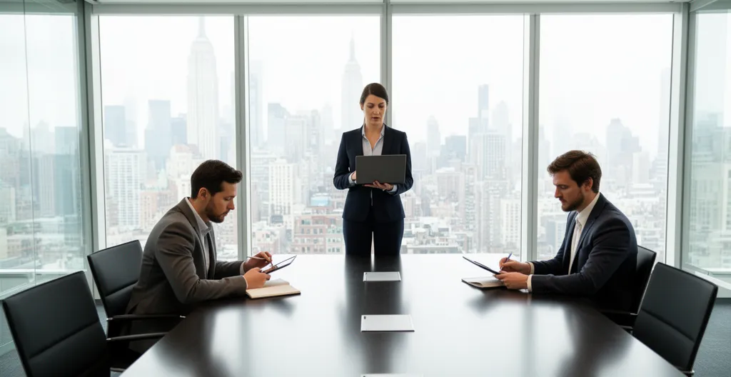 Small team in conference room discussing strategy changes